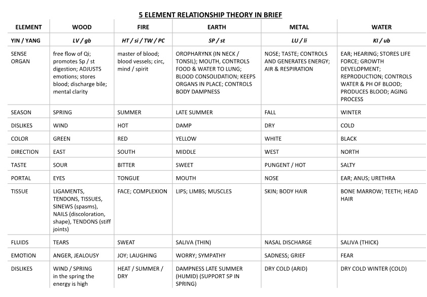 5 element relationship theory